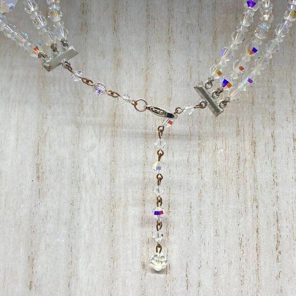 Vintage Aurora Borealis Set Graduated Bead 25" Necklace Clip On Earrings - Picture 8 of 16